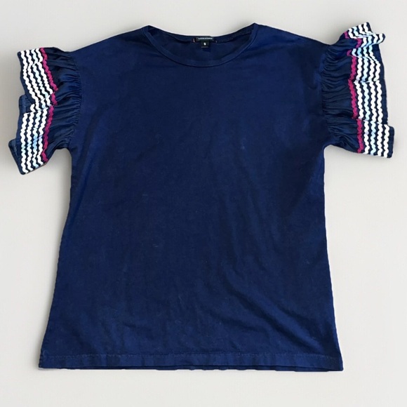 STELLA & DOT 'Everly' Flutter Ric Rac Sleeves Navy Blue T-Shirt Size Small - Picture 5 of 9